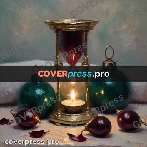 Oil painting illustration: hourglass and a candle