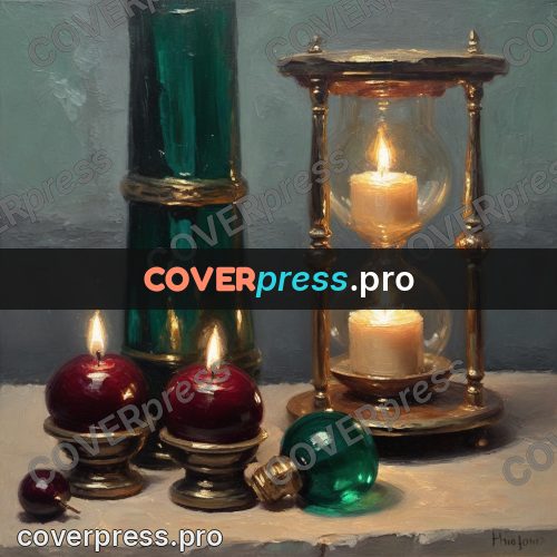 Oil painting illustration: hourglass and a candle