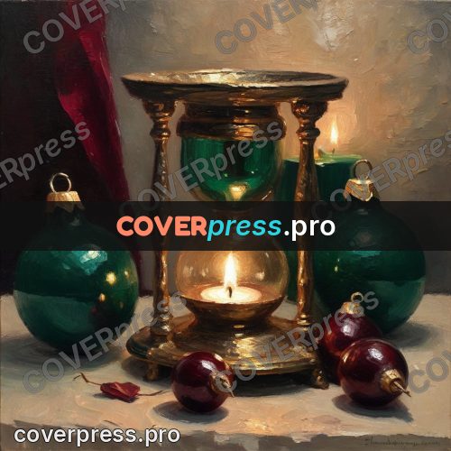 Oil painting illustration: hourglass and a candle