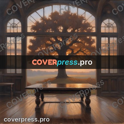 Oil painting illustration: table by an arched window