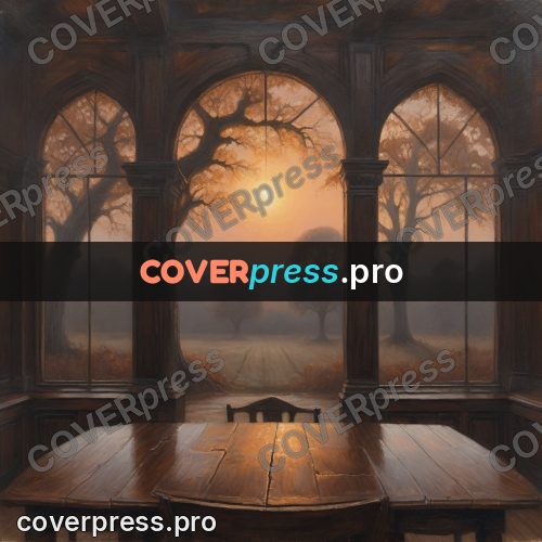 Oil painting illustration: table by an arched window