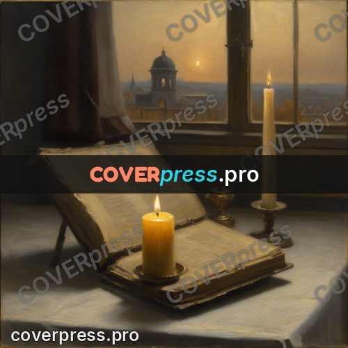 Oil painting illustration: open book and a candle