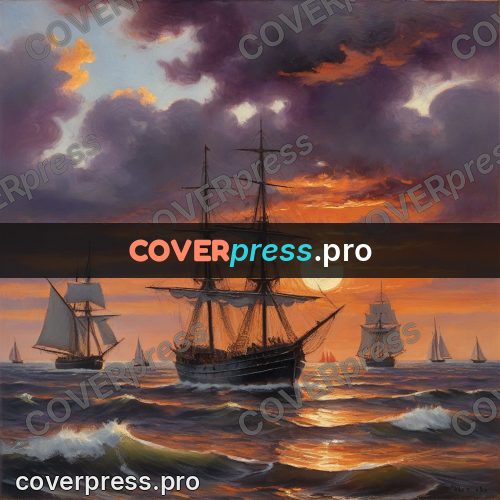 Oil painting illustration: sailing boat at sunset