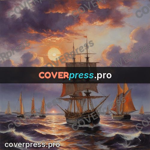 Oil painting illustration: sailing boat at sunset