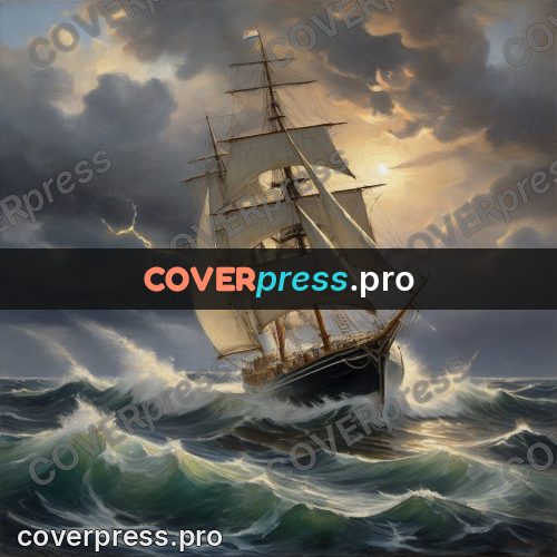 Oil painting illustration: ship under white sails