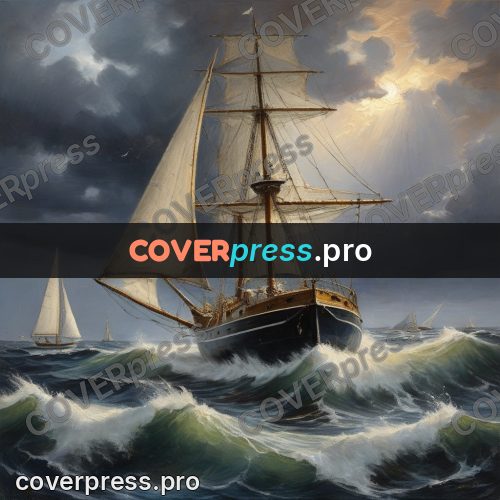 Oil painting illustration: ship under white sails