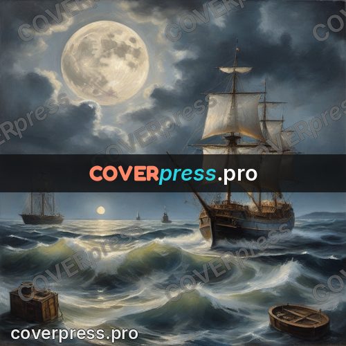 Oil painting illustration: ship under a full moon