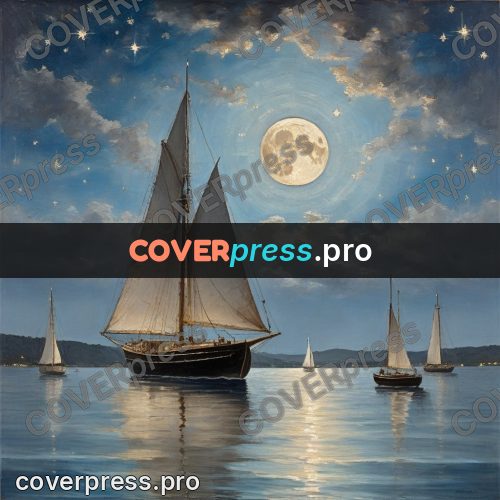 Oil painting illustration: sailing boat on still water