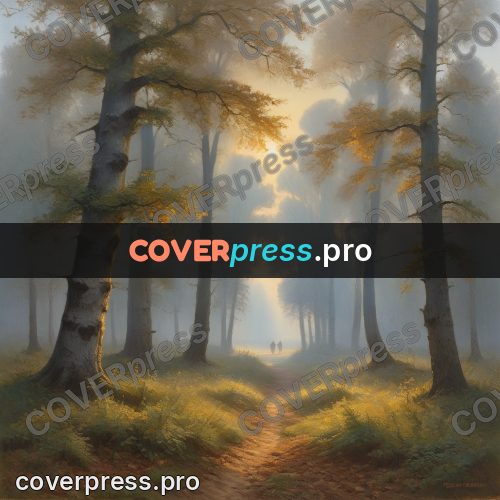Oil painting illustration: mist in an autumn forest