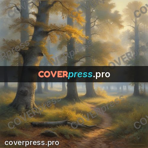 Oil painting illustration: mist in an autumn forest