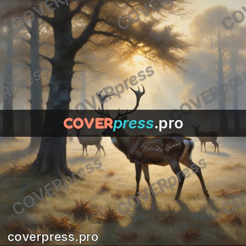 Oil painting illustration: deer in a misty forest