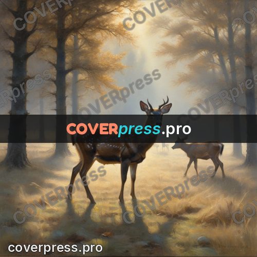 Oil painting illustration: deer in a misty forest