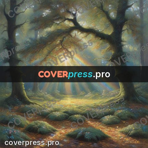 Oil painting illustration: sunbeam in a forest clearing