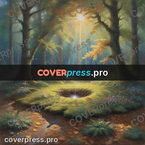 Oil painting illustration: sunbeam in a forest clearing