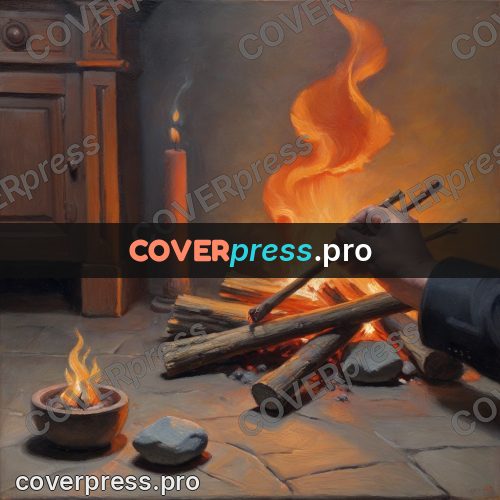 Oil painting illustration: hands lighting a fire