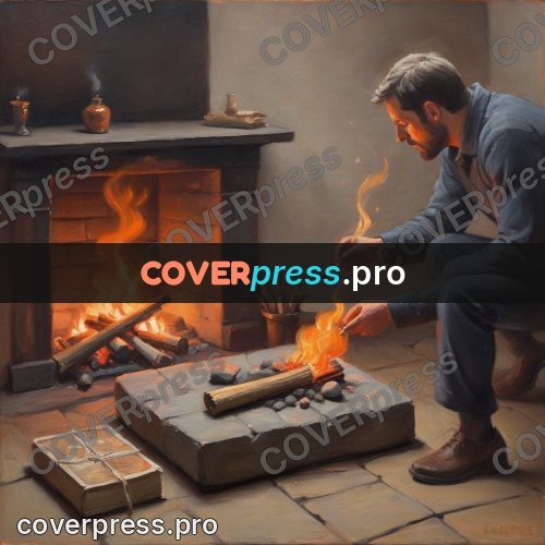 Oil painting illustration: hands lighting a fire