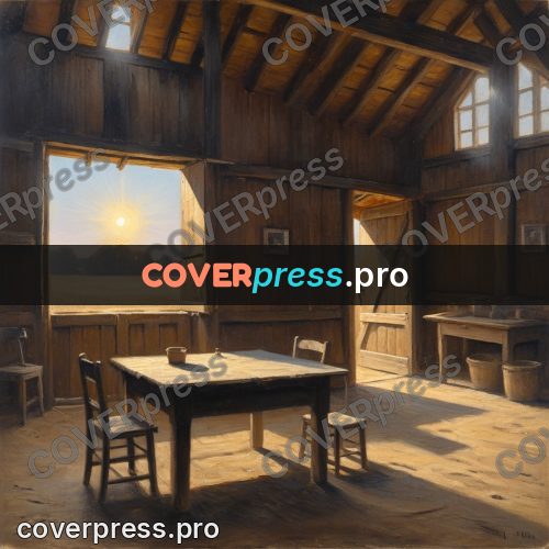 Oil painting illustration: table in a wooden barn