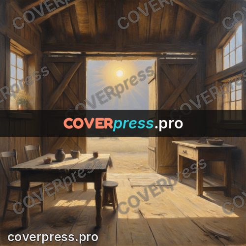 Oil painting illustration: table in a wooden barn