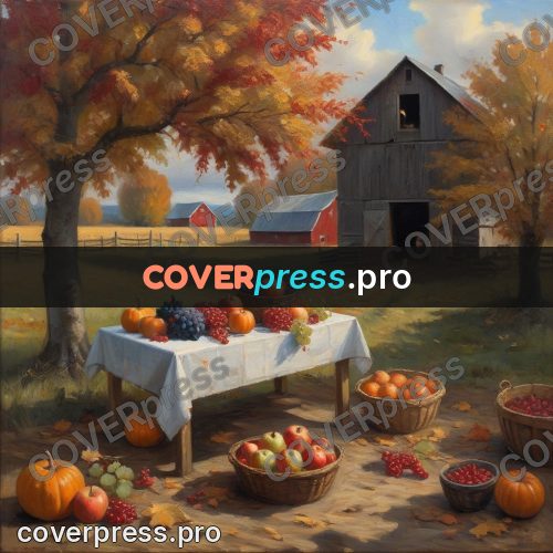 Oil painting illustration: harvest on a table outdoors