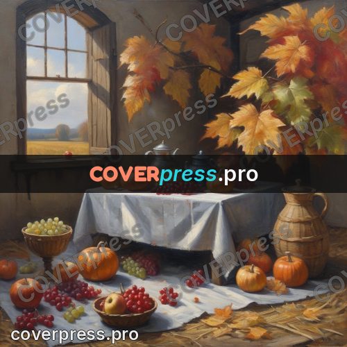 Oil painting illustration: harvest on a table outdoors