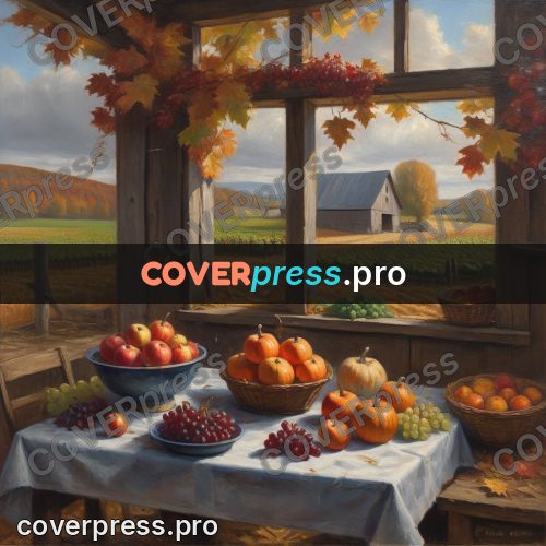 Oil painting illustration: harvest on a table outdoors