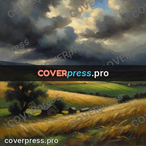 Oil painting illustration: hills under storm clouds