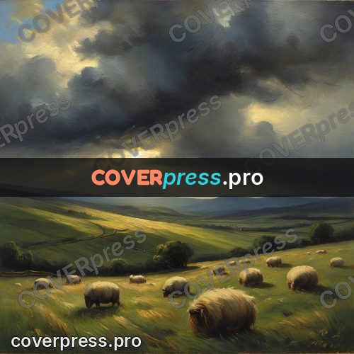 Oil painting illustration: hills under storm clouds