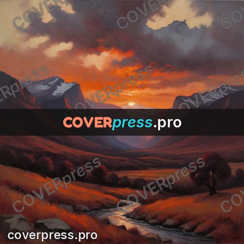 Oil painting illustration: river in a mountain valley