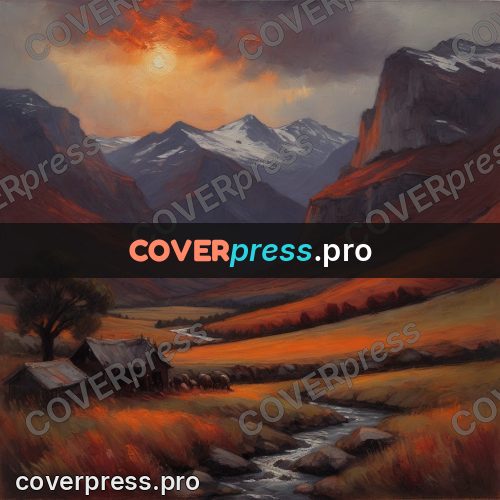 Oil painting illustration: river in a mountain valley