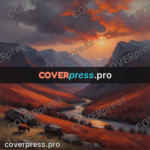 Oil painting illustration: river in a mountain valley