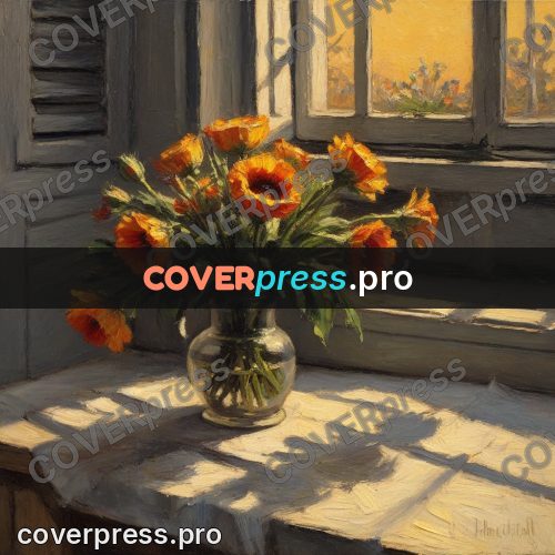 Oil painting illustration: yellow flowers on a windowsill