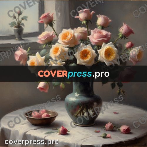 Oil painting illustration: pink roses in a vase