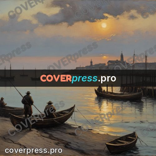 Oil painting illustration: fishing harbour at dawn