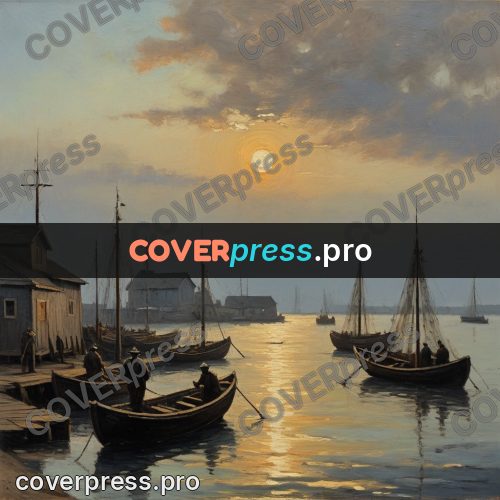 Oil painting illustration: fishing harbour at dawn