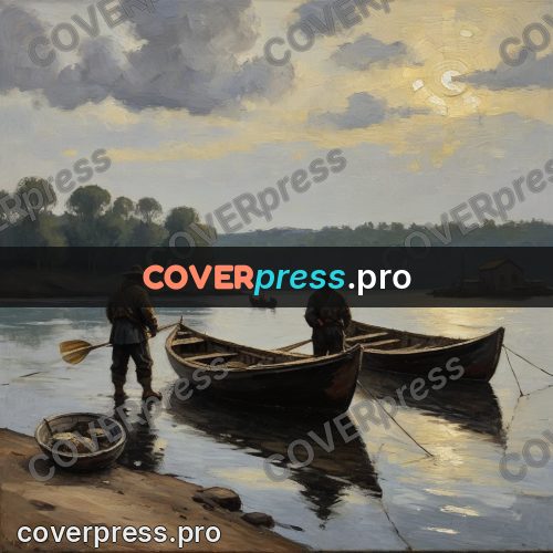 Oil painting illustration: fisherman in a boat