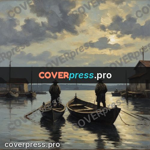 Oil painting illustration: fisherman in a boat