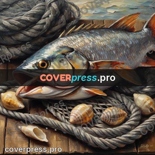 Oil painting illustration: fish and rope on planks