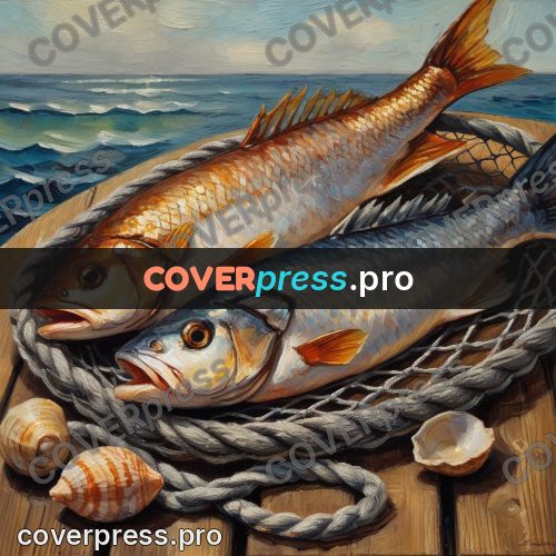 Oil painting illustration: fish and rope on planks