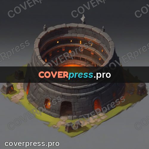 Isometric drawing: round fortress with a courtyard