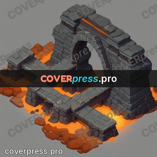 Isometric drawing: stone bridge over lava