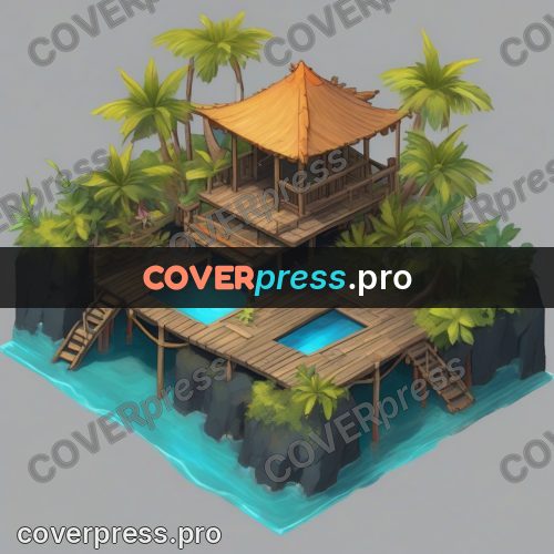 Isometric drawing: wooden deck with a canopy