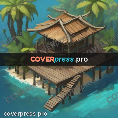 Isometric drawing: wooden deck with a canopy