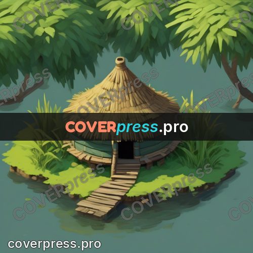 Isometric drawing: round hut with a cone roof