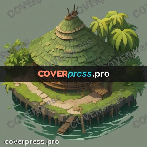 Isometric drawing: round hut with a cone roof