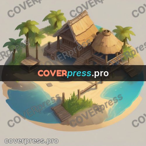 Isometric drawing: stilt houses on a sandy island