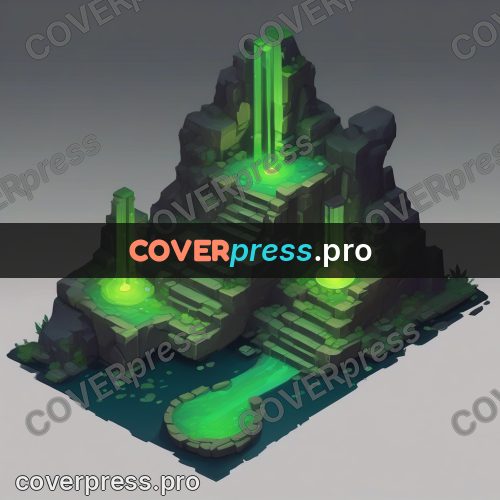 Isometric drawing: rock with a green glow