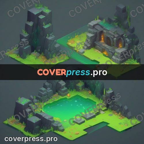 Isometric drawing: rock with a green glow