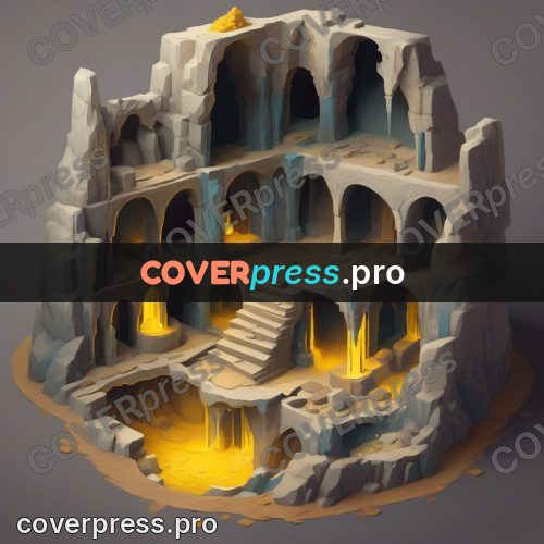 Isometric drawing: white cave with yellow light
