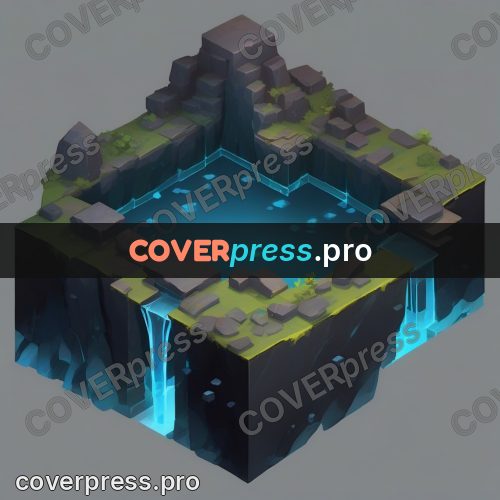 Isometric drawing: flooded grotto with blue water