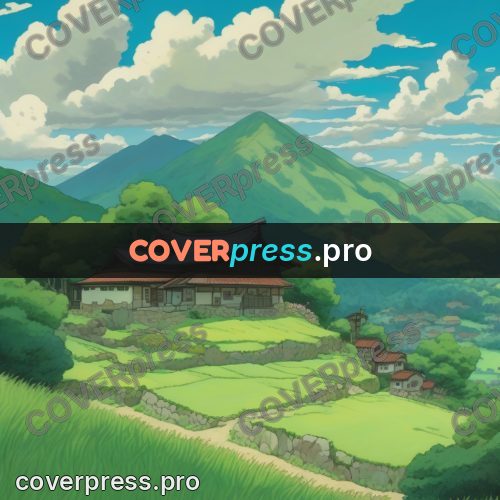 Studio Ghibli artwork: wooden house on a green hill
